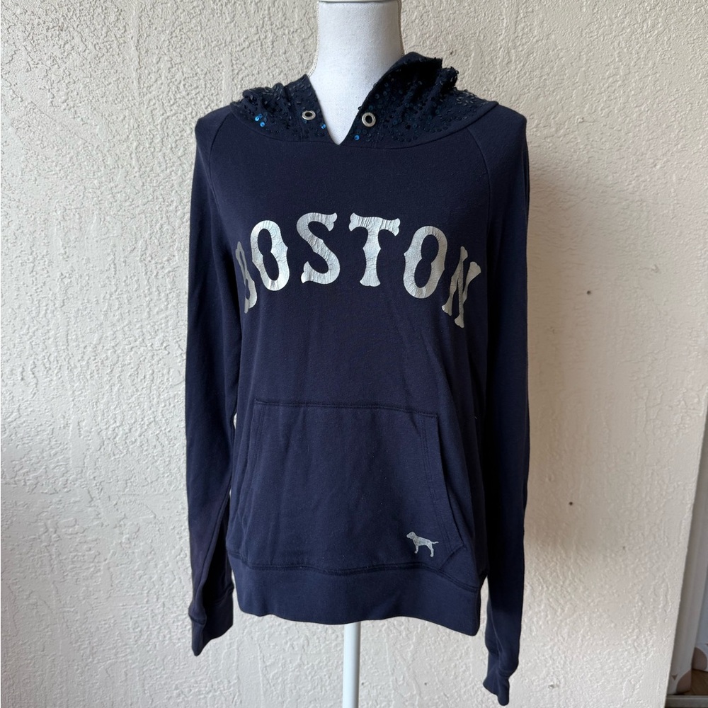 Pink Victorias Secret 5th & Ocean Boston Red Sox Hooded Bling Sequins Sweatshirt